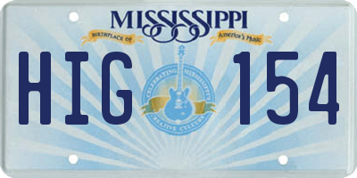 MS license plate HIG154