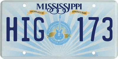 MS license plate HIG173