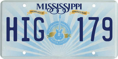 MS license plate HIG179
