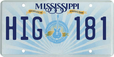 MS license plate HIG181