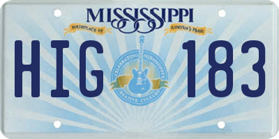 MS license plate HIG183