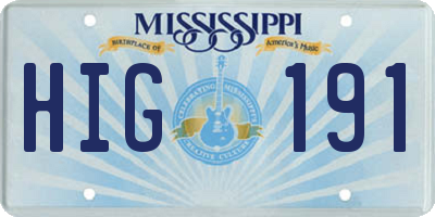 MS license plate HIG191