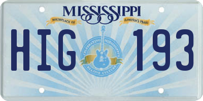 MS license plate HIG193