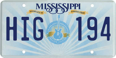 MS license plate HIG194