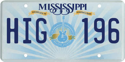MS license plate HIG196