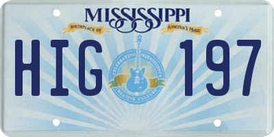 MS license plate HIG197