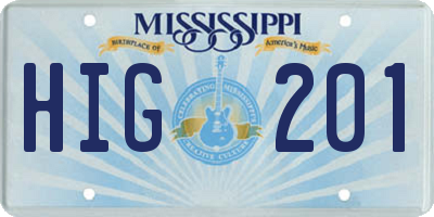 MS license plate HIG201