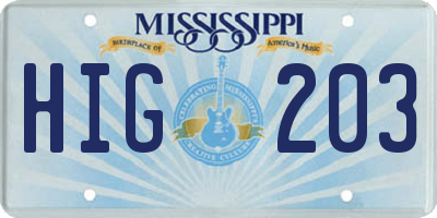 MS license plate HIG203