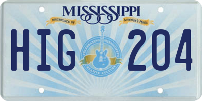 MS license plate HIG204