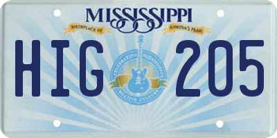 MS license plate HIG205