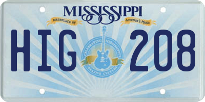 MS license plate HIG208