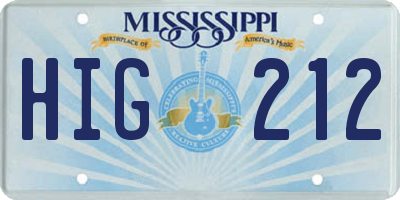 MS license plate HIG212