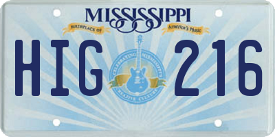 MS license plate HIG216