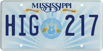 MS license plate HIG217