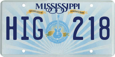 MS license plate HIG218