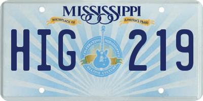 MS license plate HIG219