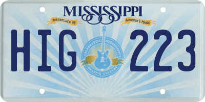 MS license plate HIG223