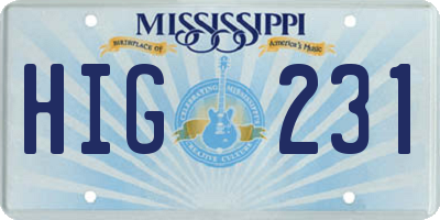 MS license plate HIG231