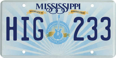 MS license plate HIG233