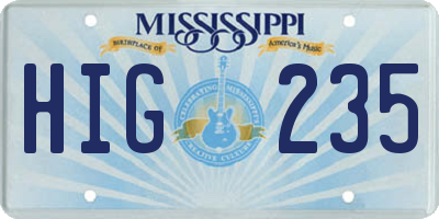 MS license plate HIG235