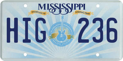 MS license plate HIG236