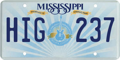 MS license plate HIG237