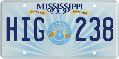 MS license plate HIG238