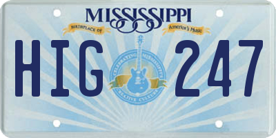 MS license plate HIG247