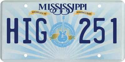 MS license plate HIG251