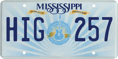 MS license plate HIG257