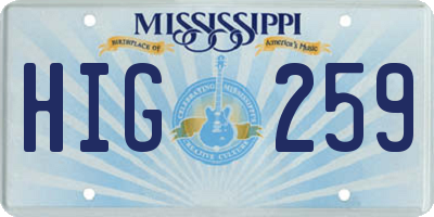 MS license plate HIG259