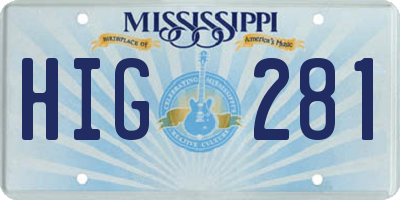 MS license plate HIG281