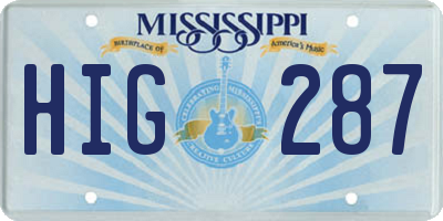 MS license plate HIG287