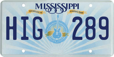 MS license plate HIG289