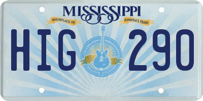 MS license plate HIG290