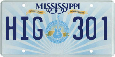 MS license plate HIG301