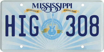 MS license plate HIG308
