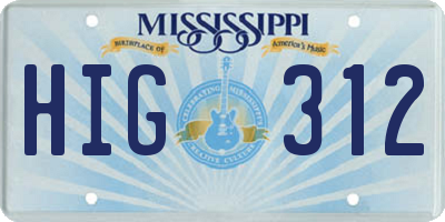 MS license plate HIG312