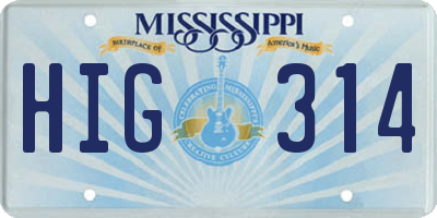 MS license plate HIG314