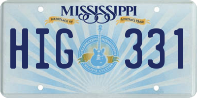 MS license plate HIG331