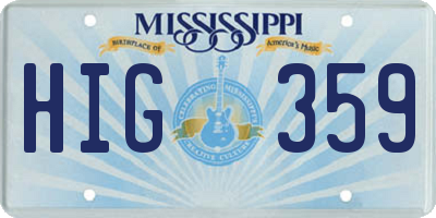 MS license plate HIG359