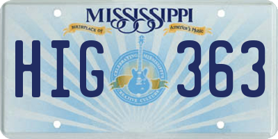 MS license plate HIG363
