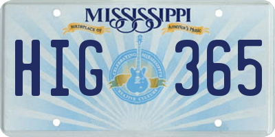 MS license plate HIG365