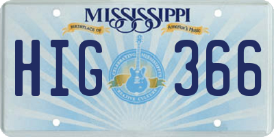 MS license plate HIG366