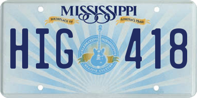 MS license plate HIG418