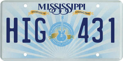 MS license plate HIG431