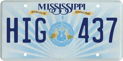 MS license plate HIG437
