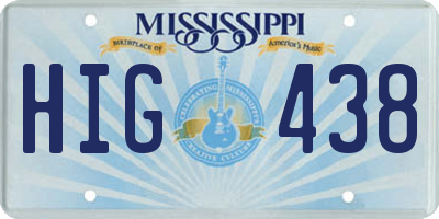 MS license plate HIG438