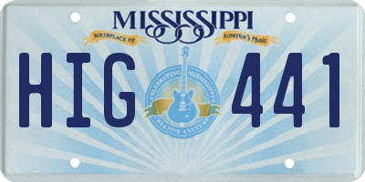 MS license plate HIG441