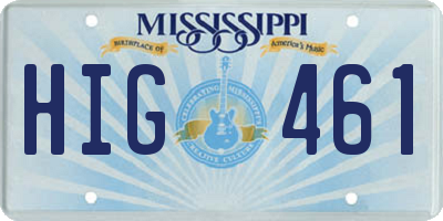 MS license plate HIG461